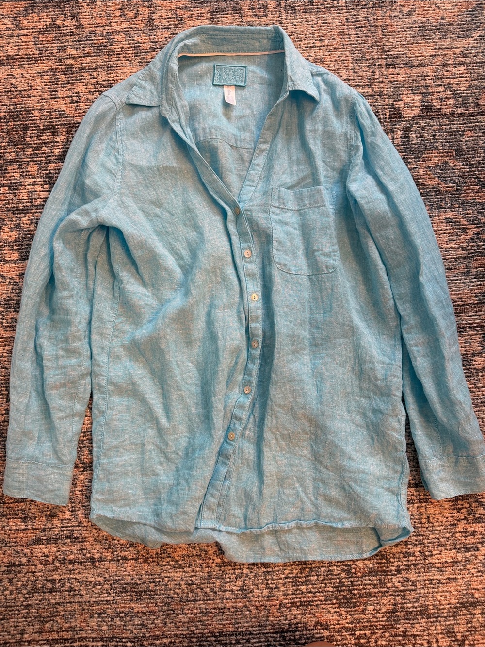 NWOT Sigrid Olsen 100% Linen Blue Linen Button-Up Shirt Small